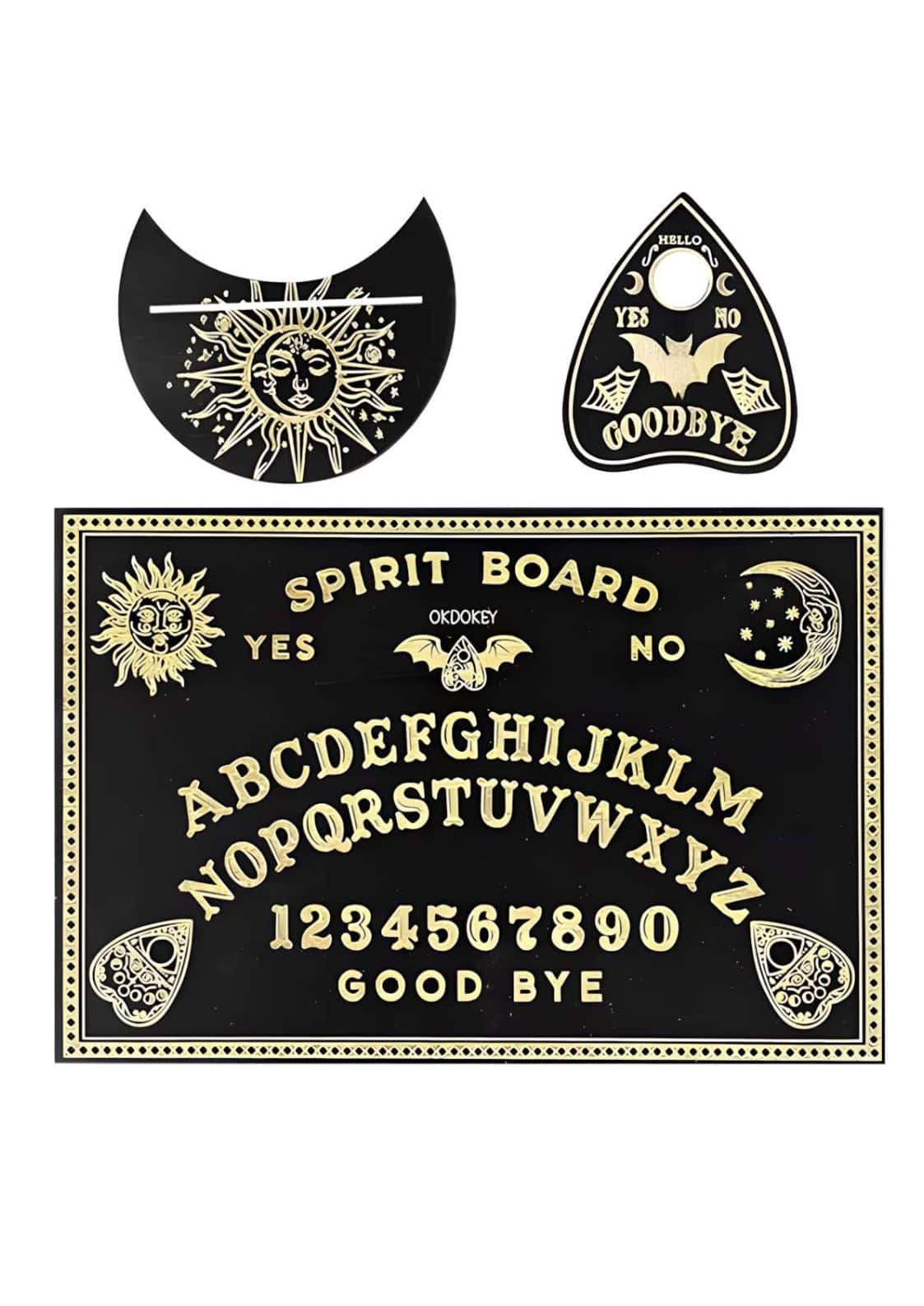 Bat moon spirit brett mit tiefschwarzem design und goldenen symbols mond ouija brett mit buchstabenlayout