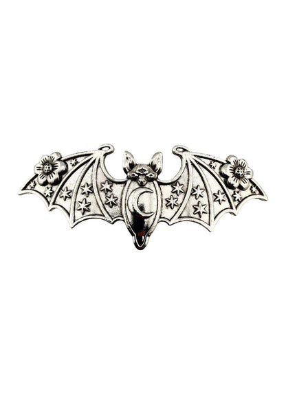 Silberfarbene gothic haarklammer in fledermausform mit filigranen stern- und blumendetails für dark fashion