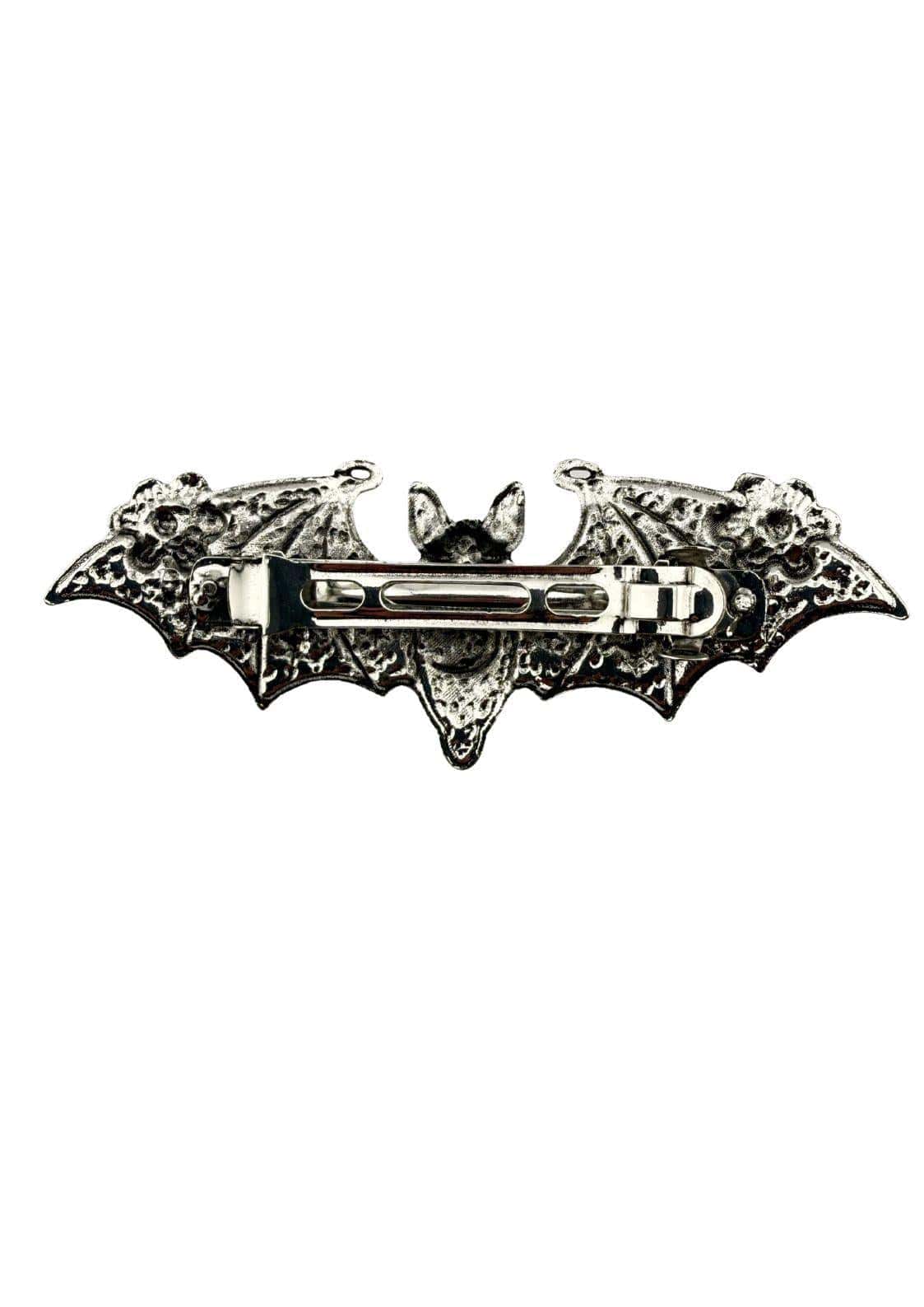 Silberne bat moon stars and flowers haarklammer in gothic stil mit dekorativen horror elementen für dark fashion