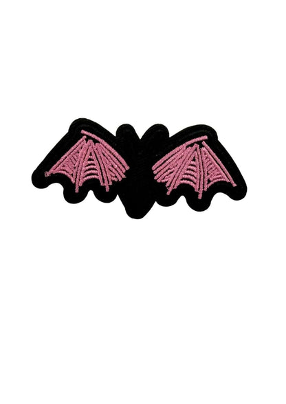 Schwarzer Bat-Patch mit rosa, texturierten Flügeln – Bat Pink Gothic Horror
