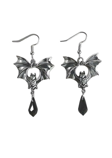 Bat stone silver ohrringe mit silbernem metall und schwarzen tropfenförmigen akzenten in flügelform