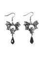 Fledermausflügel-Ohrringe mit schwarzen tropfenförmigen Akzenten, silbernes Metall