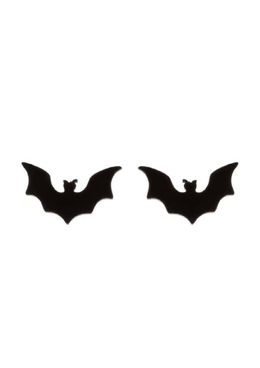 Schwarze bat stud ohrringe aus metall im gothic stil für horror und dark fashion fans