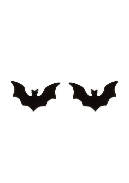 Schwarze bat stud ohrringe aus metall im gothic stil für horror und dark fashion fans