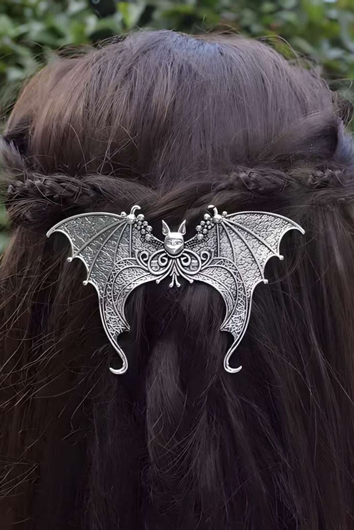 Silberne gotische Bat Wings Haarklammer mit Fledermausmotiv