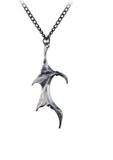 Silberne Anhängerkette in Form einer Fledermaus mit aufwendigen Details und einer schwarzen Kette.