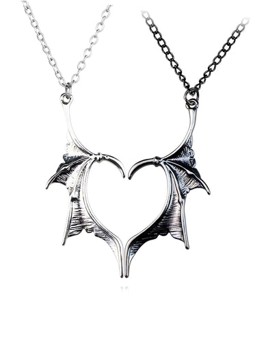 Silberne herzförmige bat wings love halskette mit filigranen details und zarter kette im 2er-set