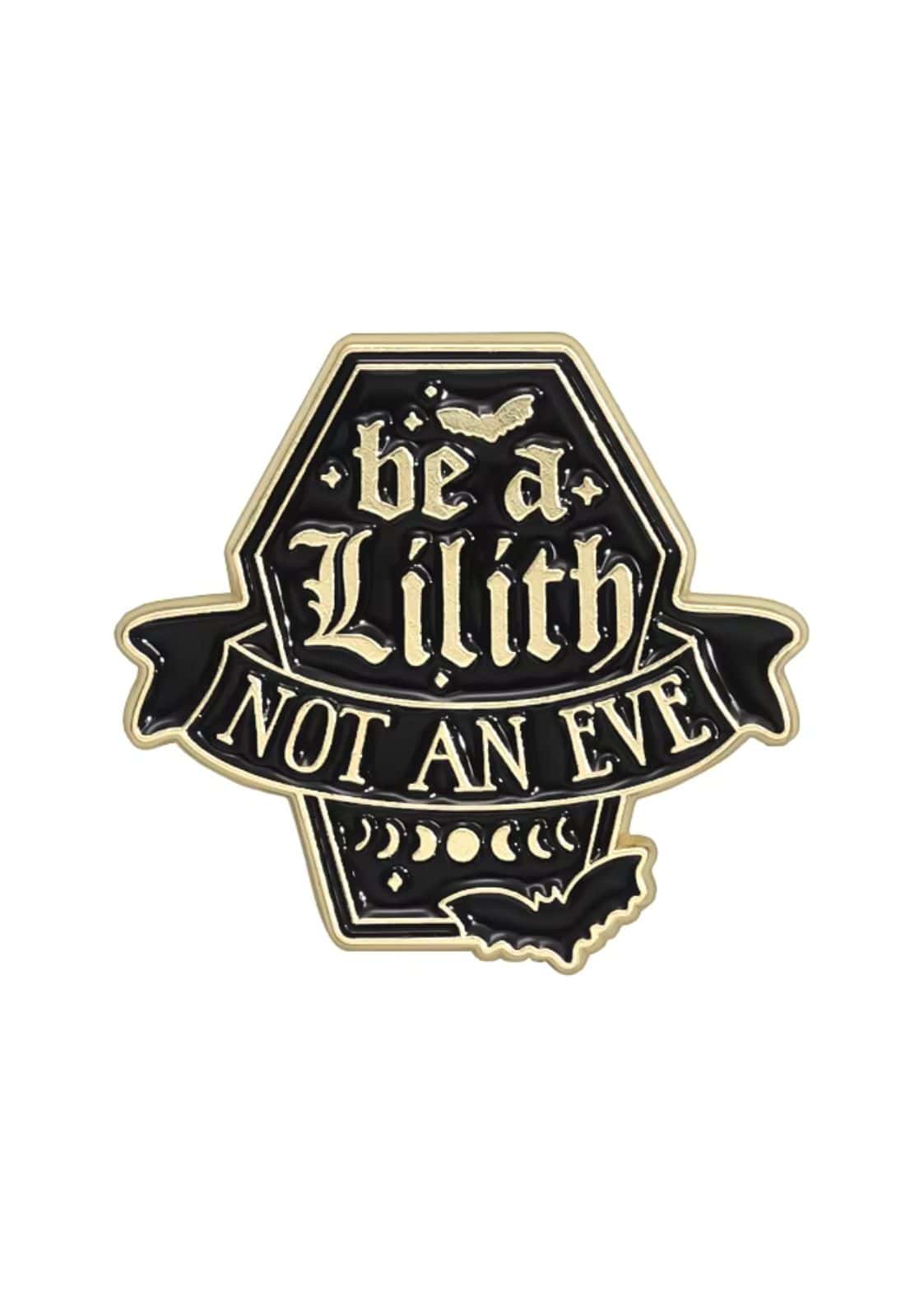 Gothic Lilith Hexagon-Anstecknadel mit Fledermäusen und Mondphasen