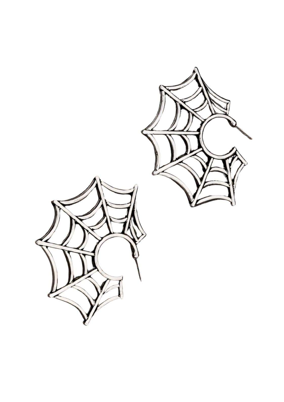 Silberne big spiderweb ohrringe mit filigranem spinnenwebmuster und minimalistischem design