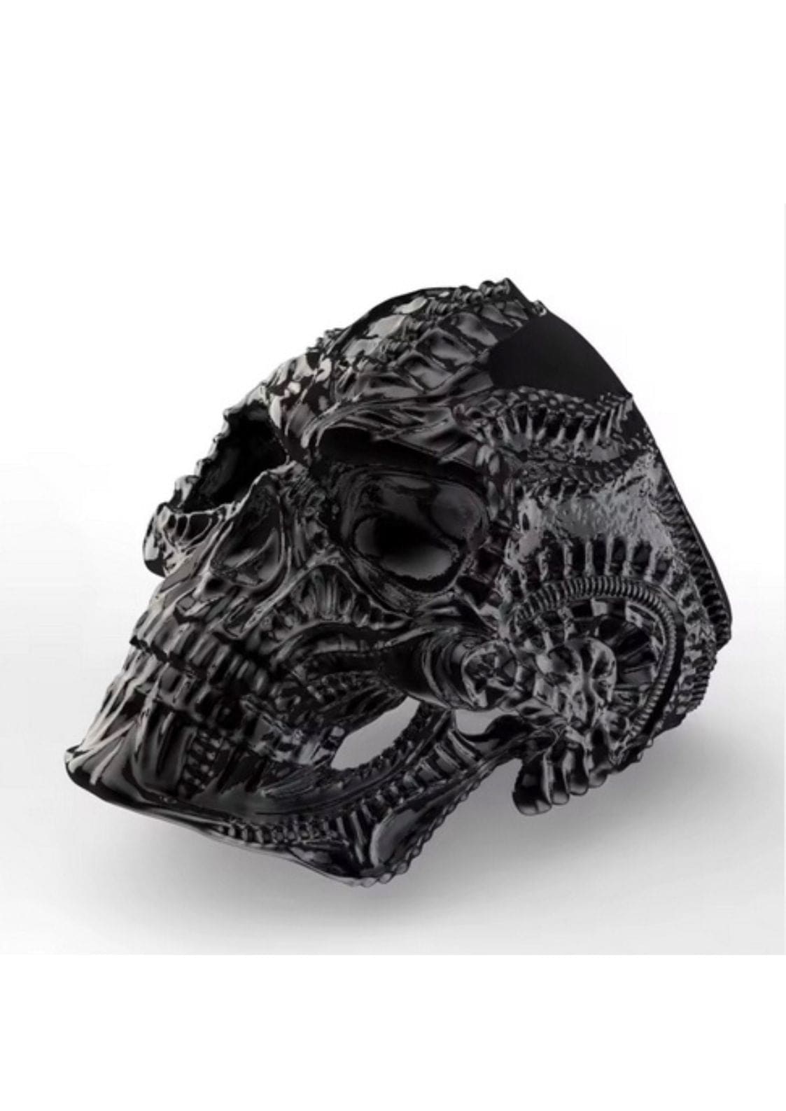 Schwarzer Totenkopfring mit aufwendigem mechanischem Design