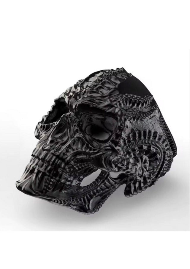 Schwarzer Totenkopfring mit aufwendigem mechanischem Design