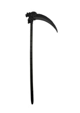 Schwarze Plastik-Sense mit Gothic-Schädelkopf und segmentiertem Griff