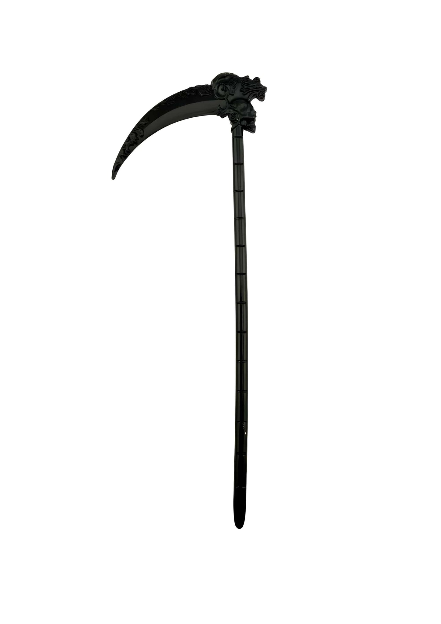 Schwarze Plastik-Sense mit gebogener Klinge und Totenkopf, Gothic BLACK DEATH Haarnadel