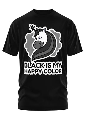 Schweres Unisex T-Shirt mit Graustufen-Einhorn und Black is my happy color