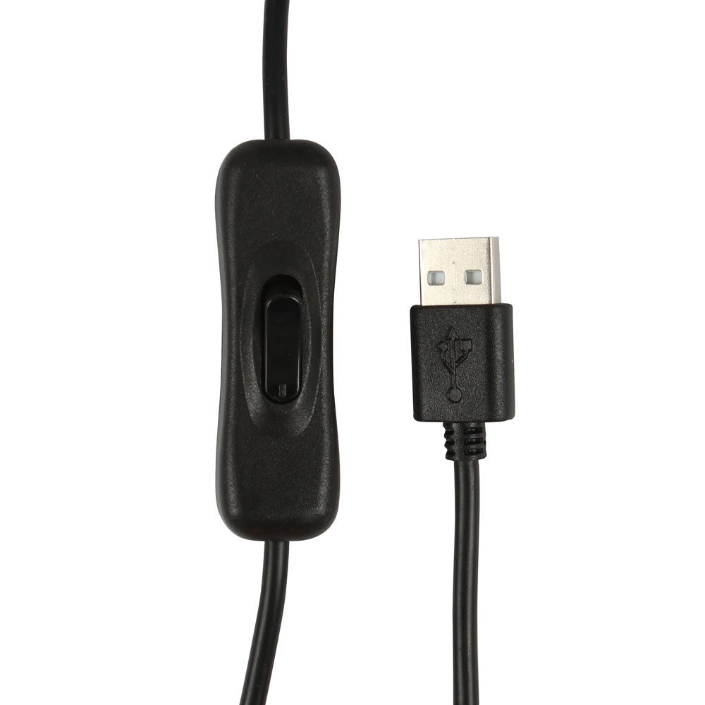 Schwarzes USB-Kabel mit Inline-Schalter.