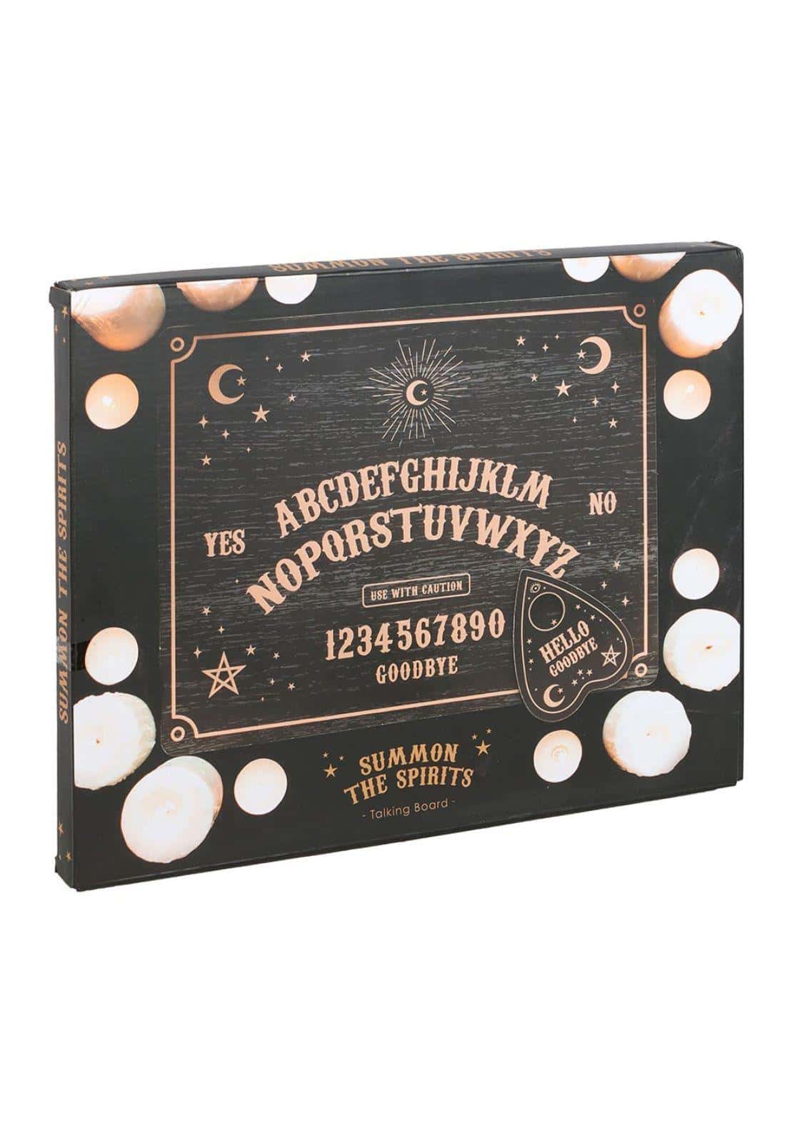 Schwarzes talking board mit planchette und goldfolie, gothic ouija board mit alphabet, zahlen und kerzenrahmen für horror use
