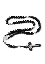 Schwarzes Perlen-Rosar mit Silberakzenten und Kruzifix
