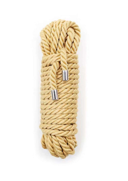 Beige bondage seil mit geflochtenem muster und silbernen metallenden 5 meter für gothic und horror kleidung