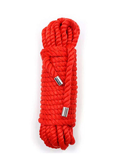Bondage seil rot 5 meter mit dick geflochtener struktur und silbernen metallenden für bondagezwecke