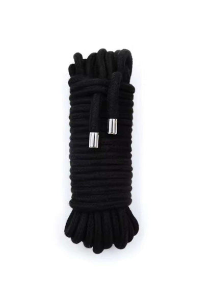 Schwarz bondage seil 20 meter mit silbernen metallspitzen, gothic und dark fashion geeignet, ordentlich aufgerollt