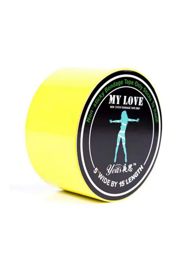 Gelbes bondage tape mit my love aufdruck und teal silhouette design für gothic kleidung und horror styles