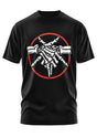 Schwarzes Kurzarm-T-Shirt mit einer Skelett-Hand-Grafik