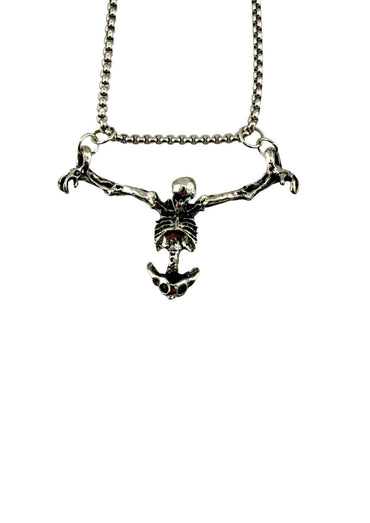 Silver skeleton pendant halskette bound death mit roten steinakzenten gothic artikel erklären