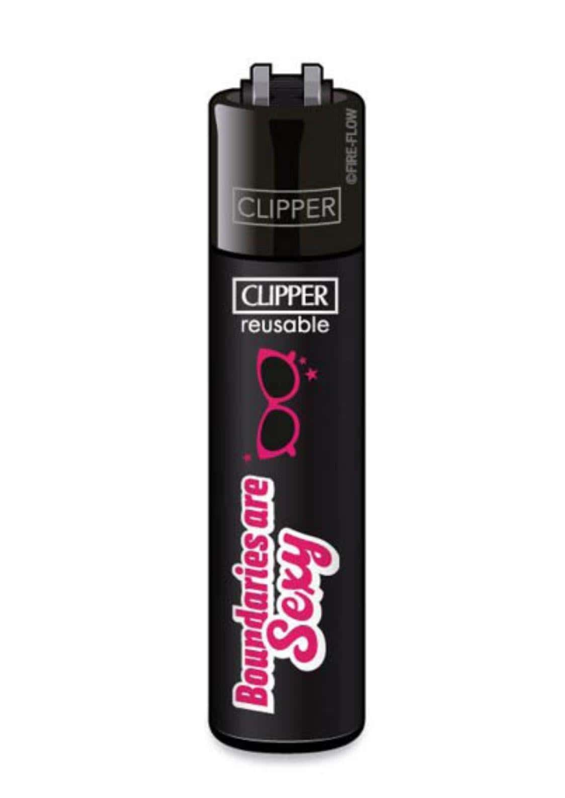 Schwarzes nachfüllbarer clipper feuerzeug mit pink weißem boundaries are sexy design und brillen grafik