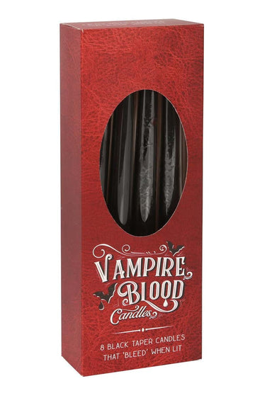 Box of 8 vampire blood taper candles in a red kerze box labeled vampire blood candles