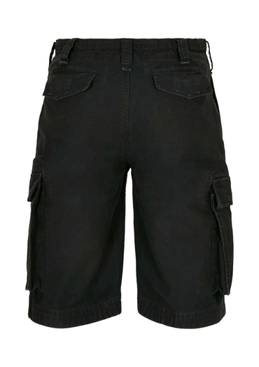 Schwarze Cargoshorts mit mehreren Taschen und einer robusten Stoffoberfläche.