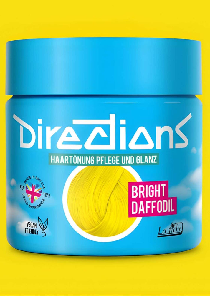 Bright daffodil directions 100ml semi-permanente haartönung in blauem glas mit sichtbarem gelben ton für hell blondiertes haar