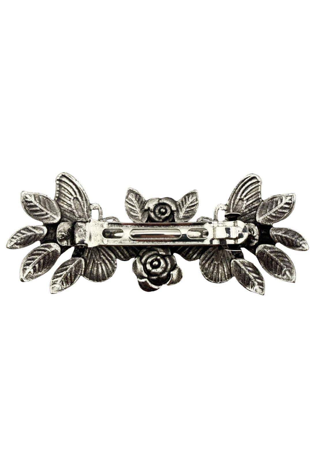 Silberne metall haarklammer butterfly flower mit filigranen schmetterlings und rosenblatt designs für gothic haarklammer alternative fashion
