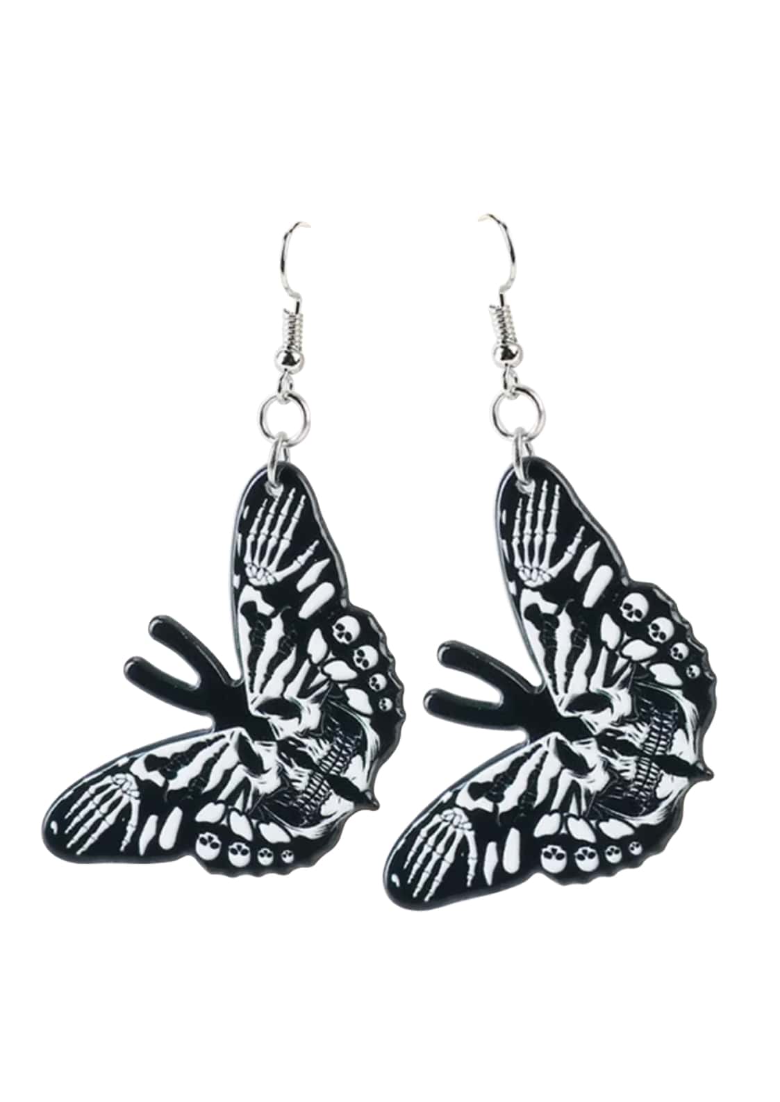 Schwarze butterfly edelstahl ohrringe mit weißem skelett und schädelmotiv aus herkunftsland china
