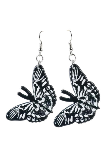 Schwarze butterfly edelstahl ohrringe mit weißem skelett und schädelmotiv aus herkunftsland china