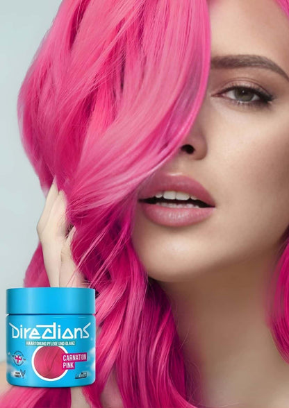Ein lebendiges blaues gefäß der semi-permanente haartönung directions carnation pink für blondiertem haar 100ml