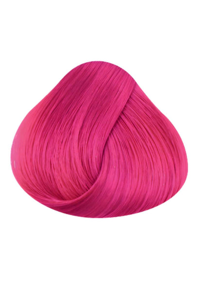 Vibrante fuchsia haarfarbeprobe in weich zulaufender form für carnation pink semi-permanente haartönung auf blondiertem haar