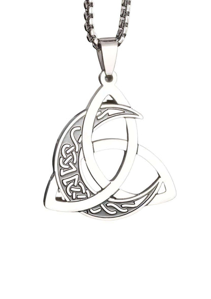 Silberne celtic moon halskette mit triquetra anhänger und filigranem keltischem knotendesign an passender kettenglied