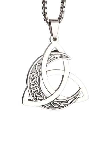 Silberne celtic moon halskette mit intricate knotwork triquetra anhänger ideal für gothic jewelry und festivals
