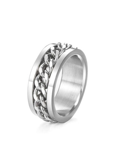 Silberner edelstahlring mit kettenring struktur und spinner design für chinaring stil