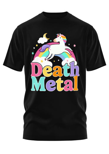 Schweres unisex t-shirt mit buntem unicorn grafik und children death metal schriftzug aus strapazierfähigem stoff