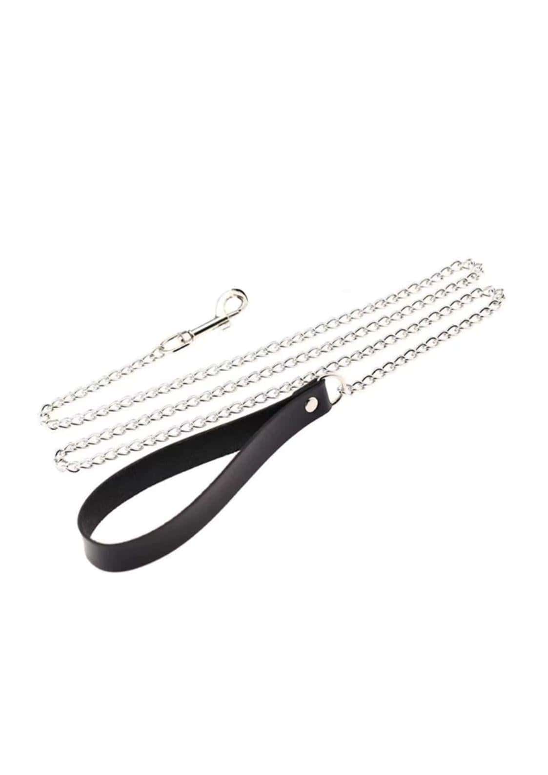 Schwarze leder choker leine mit silberner kettenglied und metallverschluss als stabile hundeleine