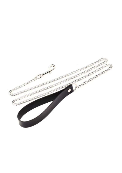 Schwarze leder choker leine mit silberner kettenglied und metallverschluss als stabile hundeleine