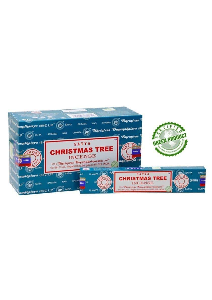 Christmass tree satya räucherstäbchen in blauer und roter verpackung ideal für gothic und dark fashion ambiente