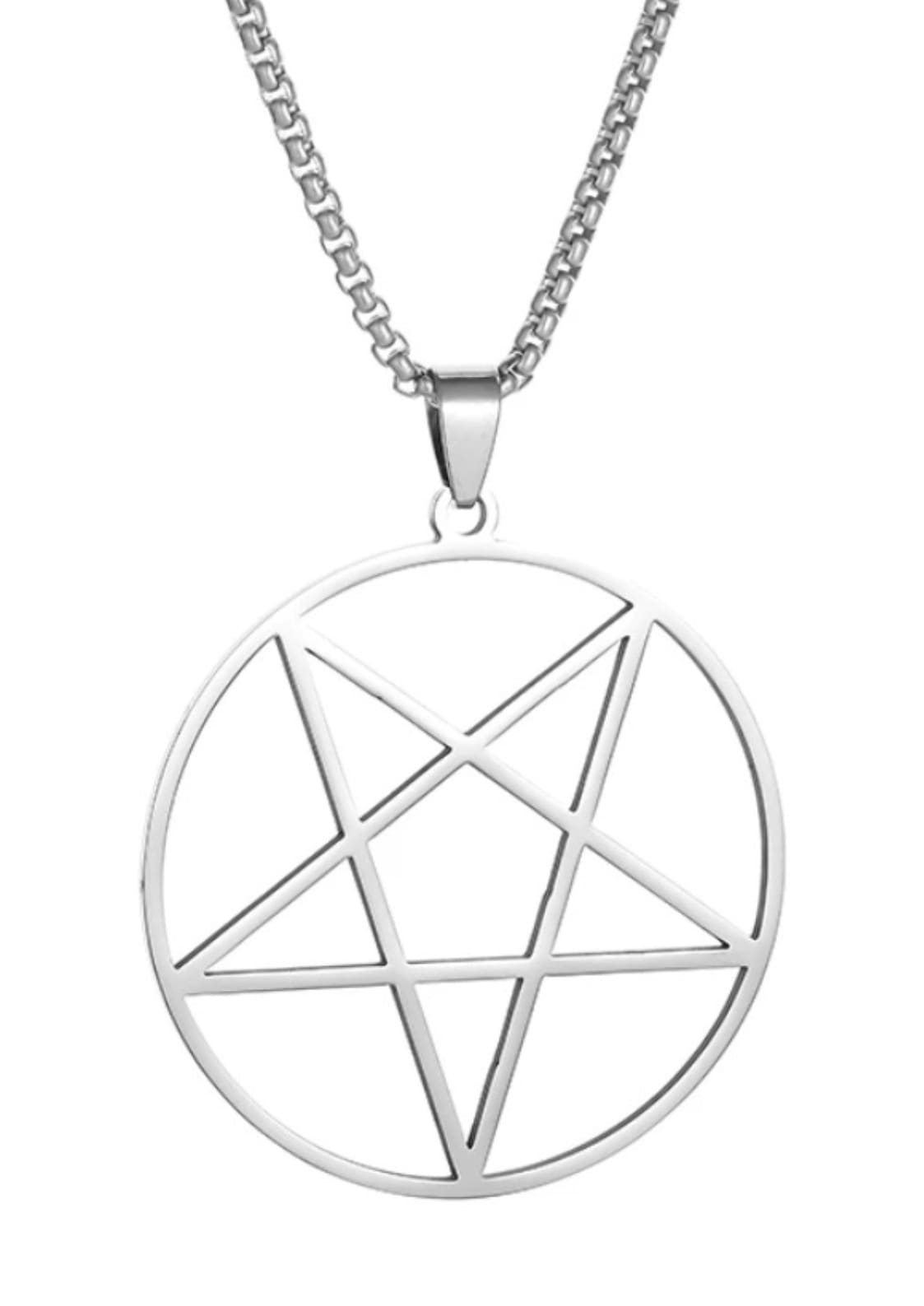 Klassische Pentagramm-Halskette aus silbernem Metall, gothic Design