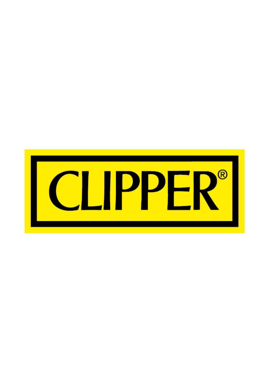 Gelber rechteckiger clipper logo aufkleber mit schwarzem rand und fett gedrucktem clipper schriftzug