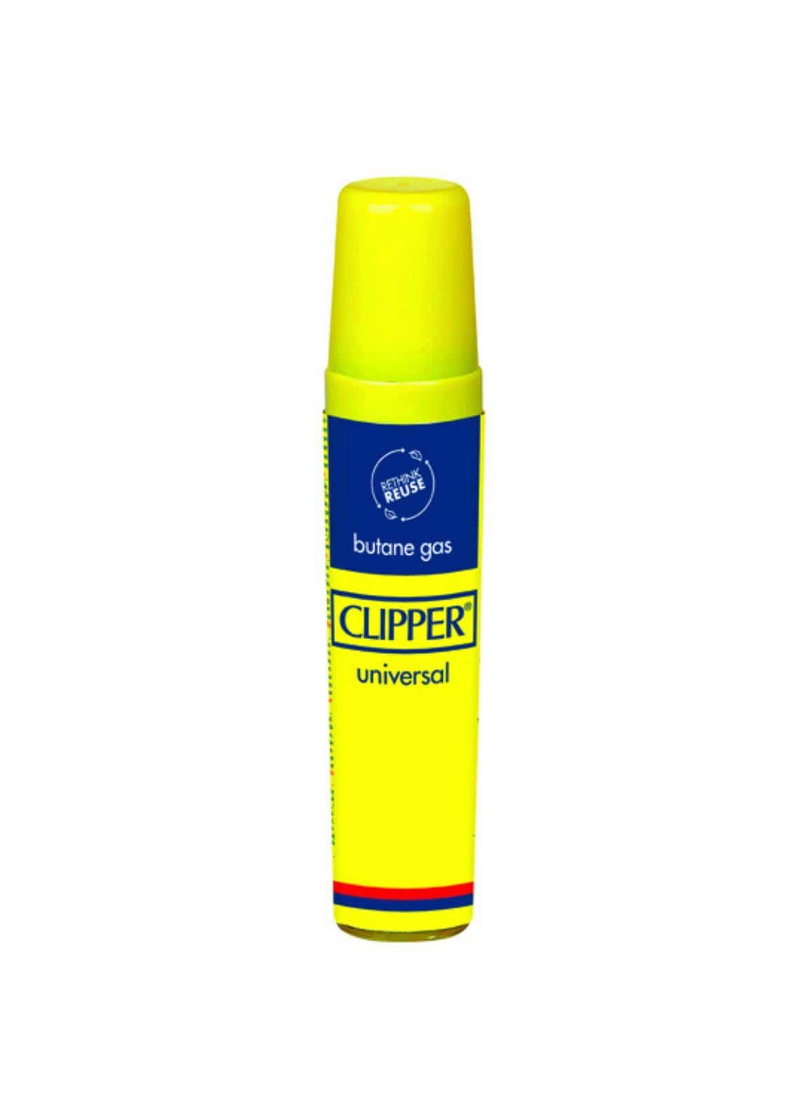 Clipper butane gas 16 ml universal feuerzeuggas in gelb mit blauem band ideal für gothic und dark fashion nutzen