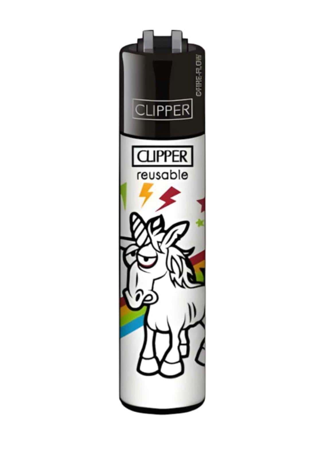 Weißes wiederbefüllbares clipper feuerzeug disi mit cartoon unicorn design und original clipper qualität