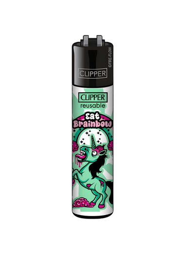Vibrantes grün und pink unicorn clipper feuerzeug eat brainbow nachfüllbar mit original clipper qualität und schwarzem deckel