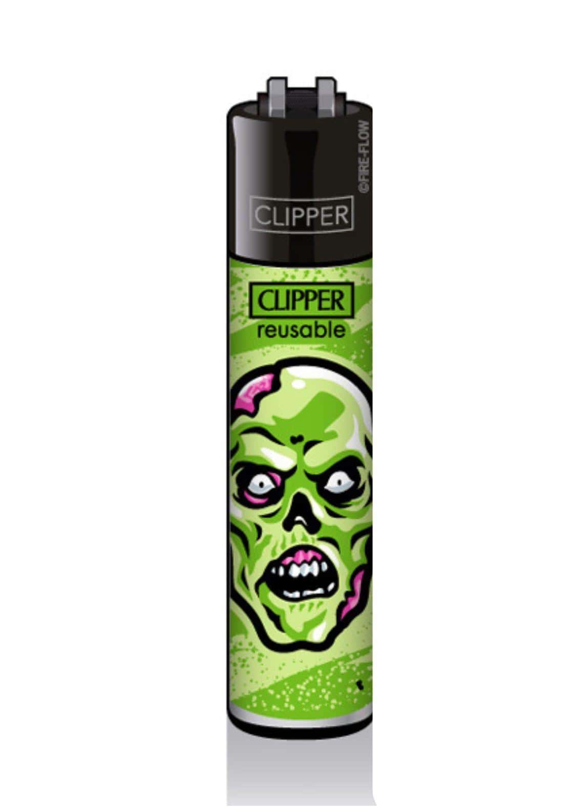 Grünes horror zombie clipper feuerzeug nachfüllbar mit schwarz akzenten ideal für gothic und dark fashion fans