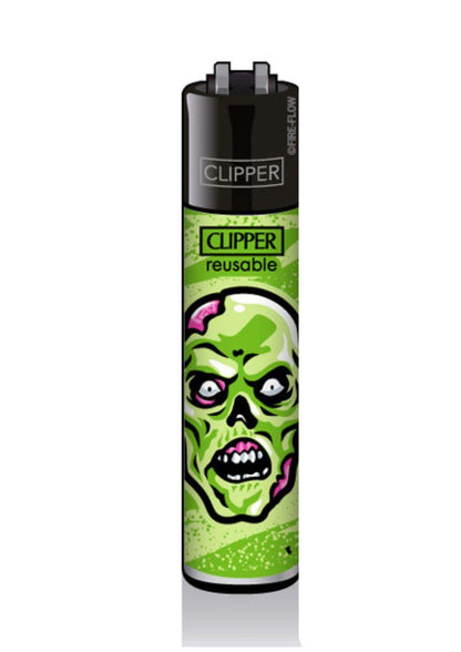 Grünes horror zombie clipper feuerzeug nachfüllbar mit schwarz akzenten ideal für gothic und dark fashion fans